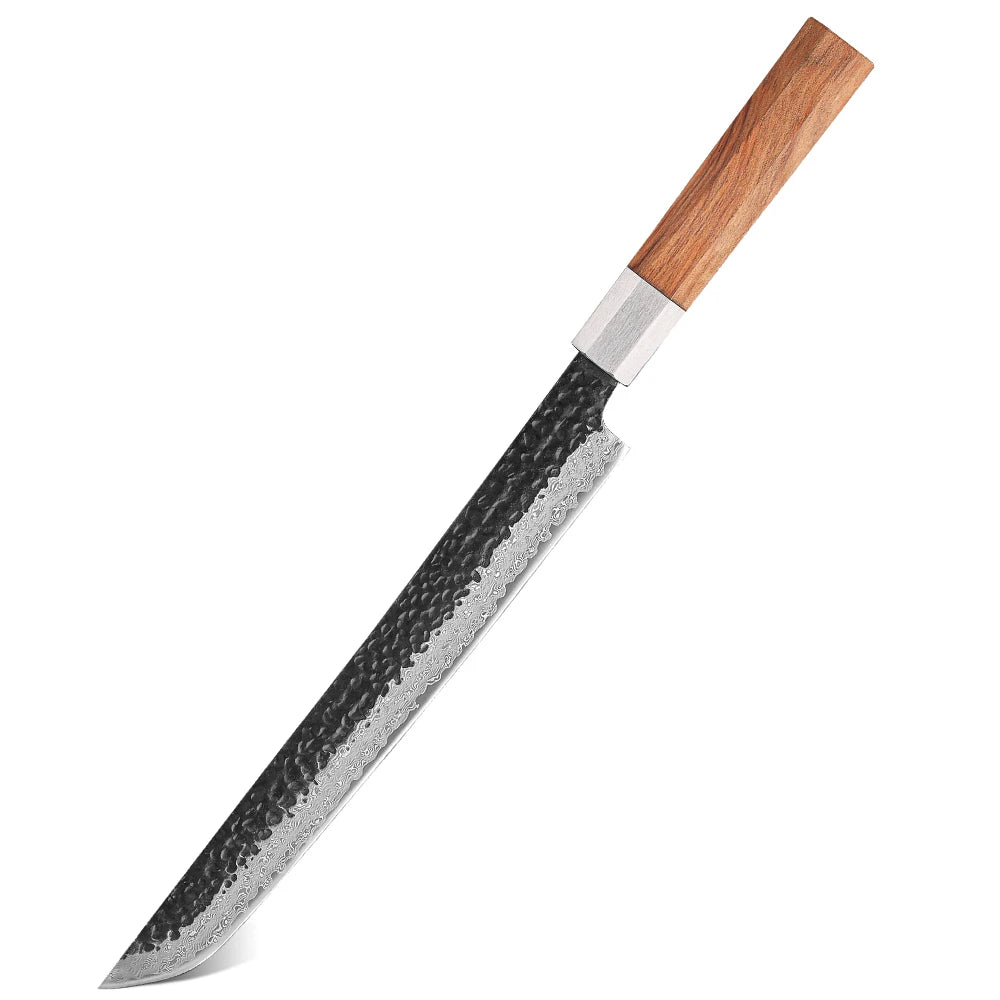 TURWHO Damascus Steel Sashimi Slicing Knife 10.5" DIY Handle Damascus Kitchen Knife Qst 304 Olivewood 10.5 inch