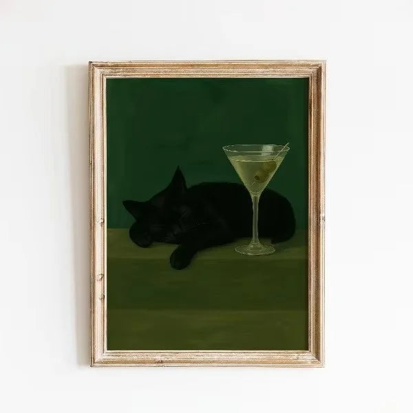 Peeping Black Cat Canvas Wall Art – Funny Minimalist Poster Canvas Wall Art Qst