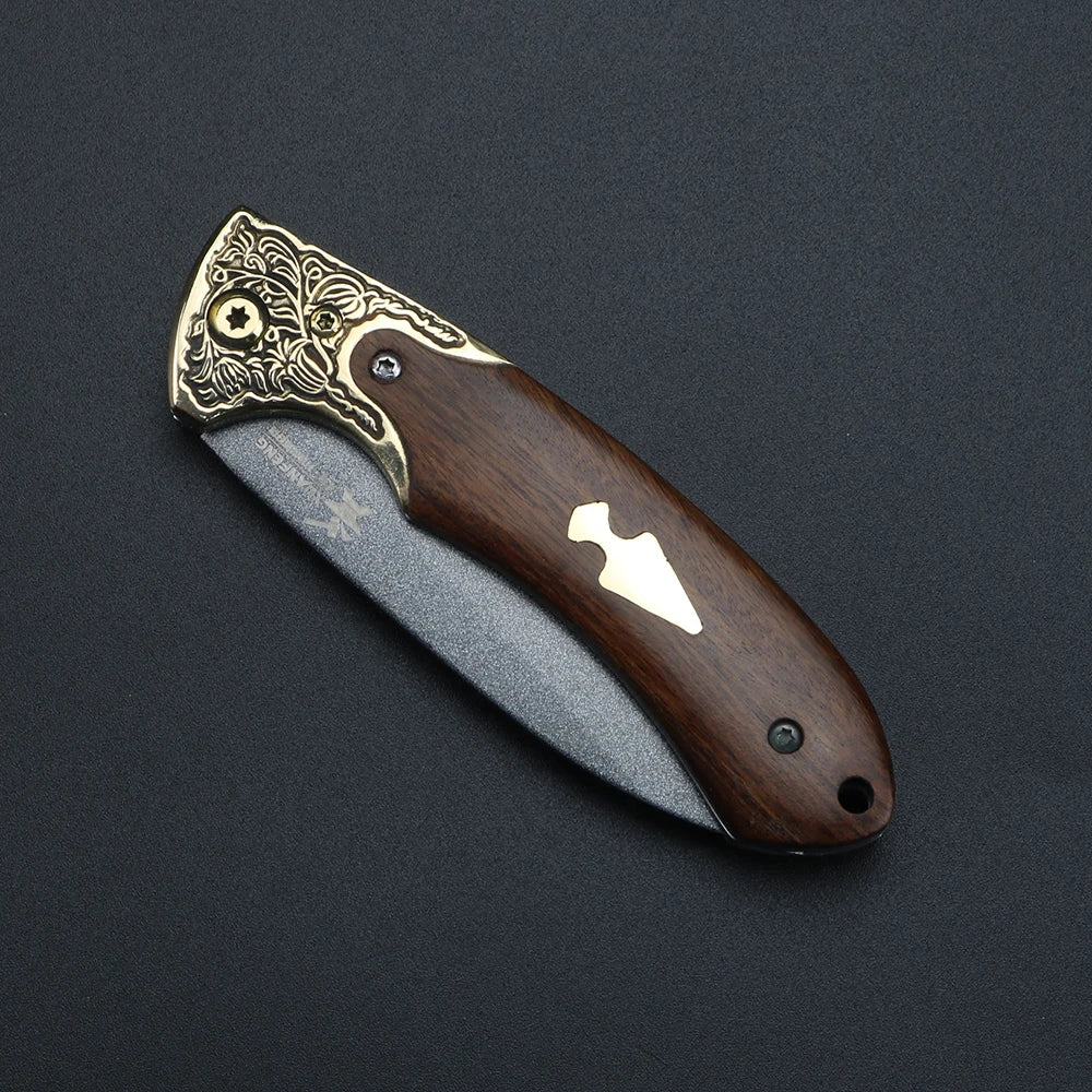 XUANTENG Damascus D2 Steel Folding Knife – Wooden Handle Camping Folding Camping Knife Qst