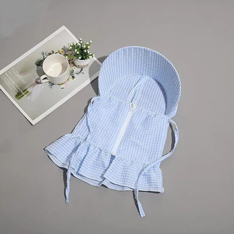 Women's Plaid Sun Hat with Face Mask – Outdoor UV Summer Hat Sun Hat Qst Blue