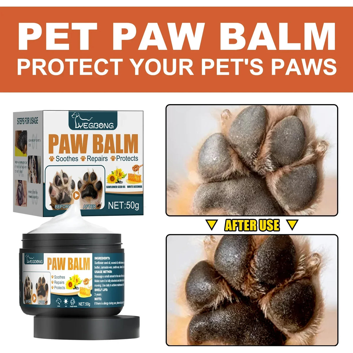 YEGBONG Natural Pet Paw Balm – Lick-Safe Dog & Cat Moisturizer Pet Paw Balm Qst