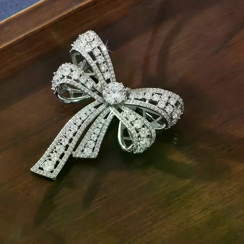 Rhinestone Bow-Knot Brooch for Women – Luxurious Metal Pin Fashion Brooch Pin Qme