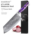 DASHWAY 7.5" Damascus Steel Cleaver Knife – Chef's Slicer Damascus Cleaver Knife Qst Cleaver Knife 7.5 inch