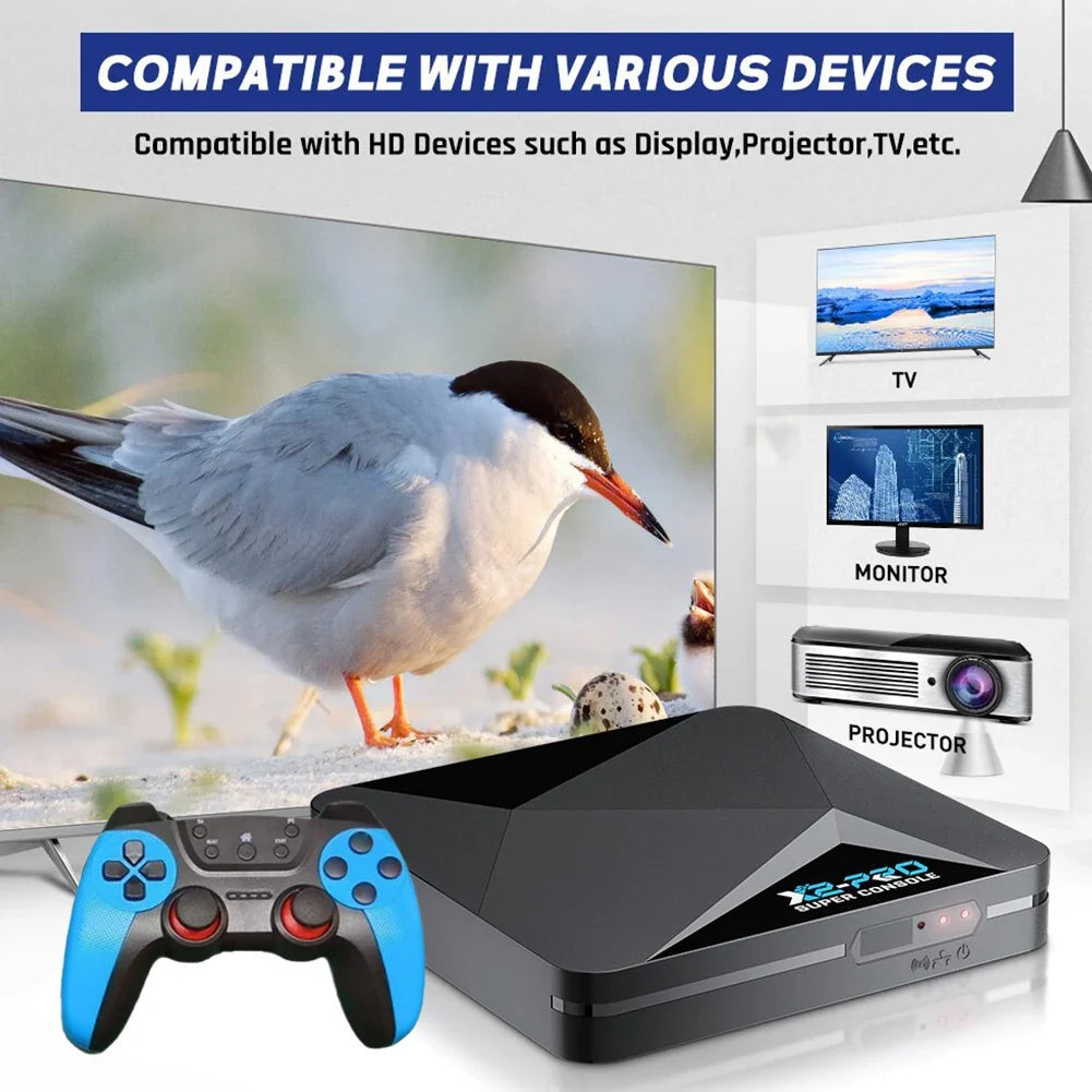 X2 Retro Game Console TV Box | 65000+ Games, 4K, 2 Gamepads Retro Game Console Qme