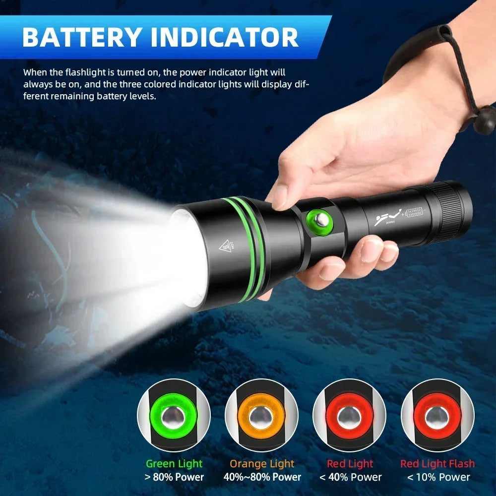 XHP70.2 Scuba Diving Flashlight IPX8 100M Waterproof Dive Torch Diving Flashlight Qst