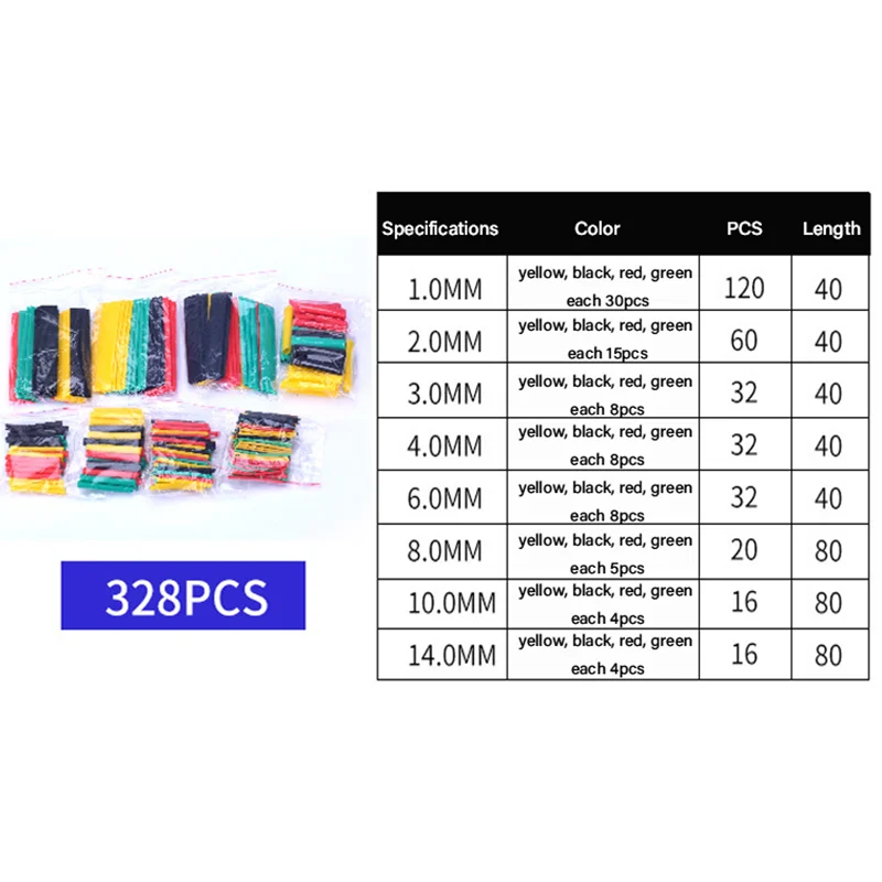 Colored Heat Shrink Tubing PVC Insulation Sleeve – 7 Colors Heat Shrink Tubing Qme 328pcs Colored(Bag)