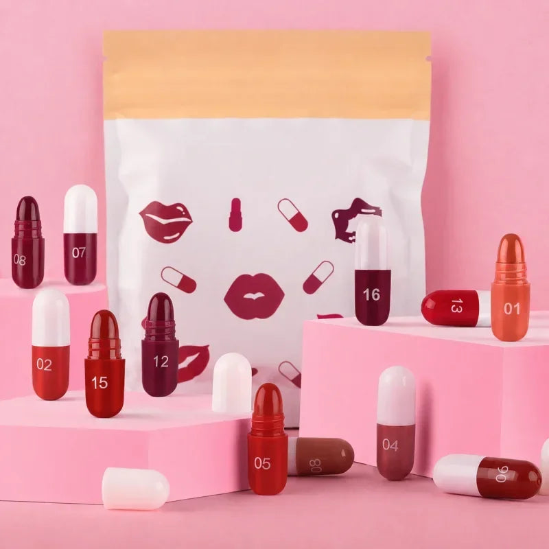 18-Color Mini Matte Lipstick Set – Long-Lasting Lip Gloss Kit Matte Lipstick Set Qme