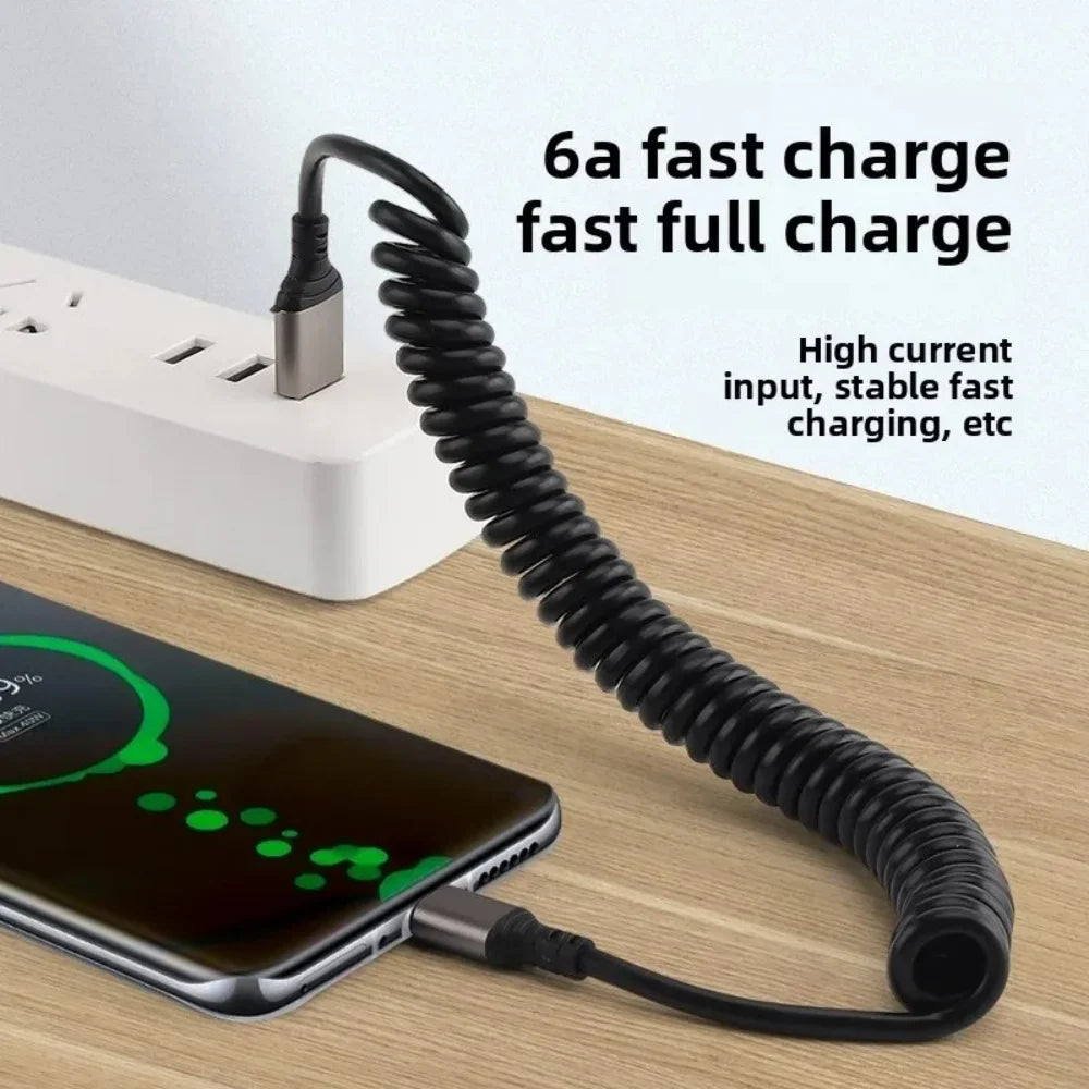 66W USB-C Spring Coil Fast Charging Cable 6A | iPhone & Samsung USB-C Charging Cable Qme