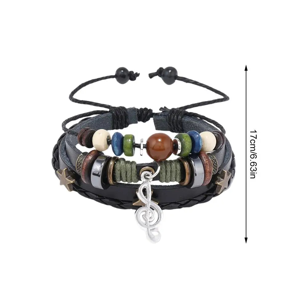 Handmade Hippie Brown Leather Bracelet – Metal Star Charm Leather Bracelet Qme