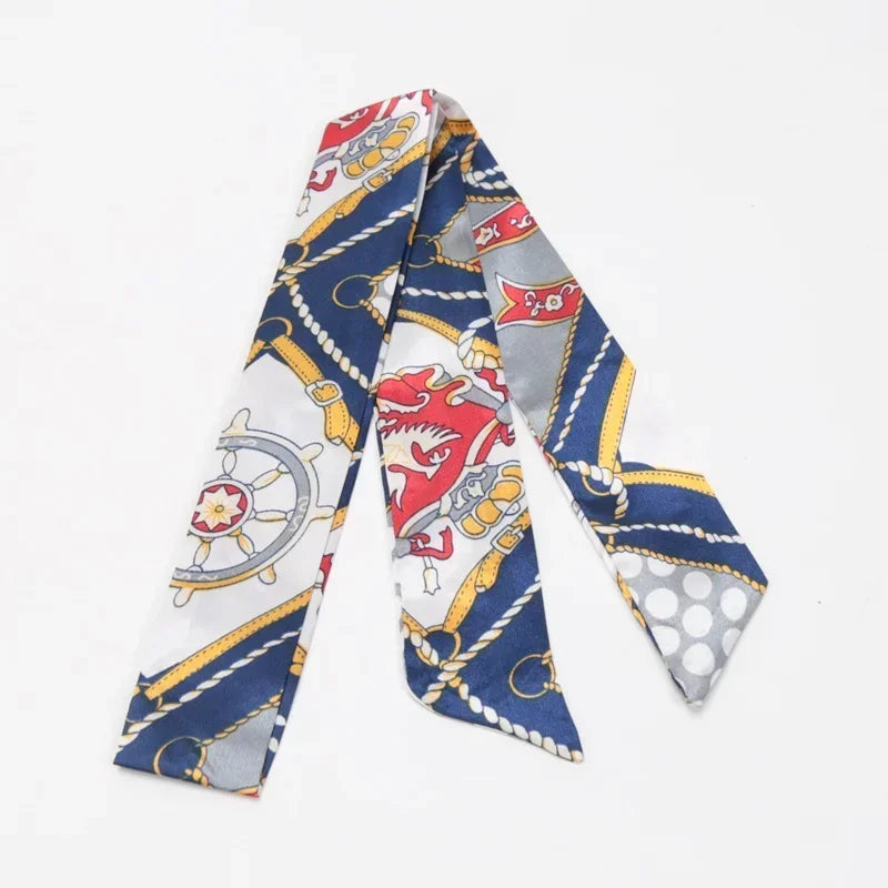 Women's Skinny Ribbon Scarf – Printed Polyester Hair Tie