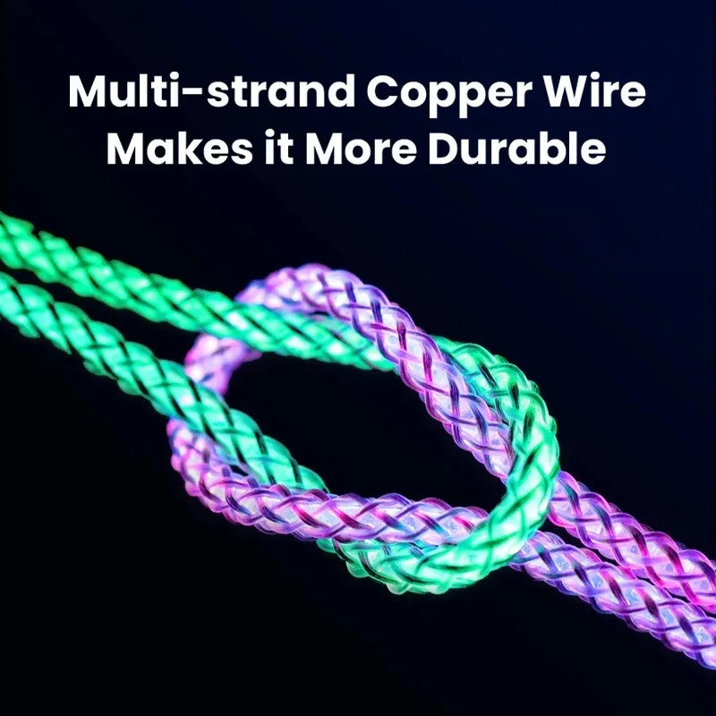 RGB LED Fast Charging Cable 66W – iPhone & Samsung LED Charging Cable Qme