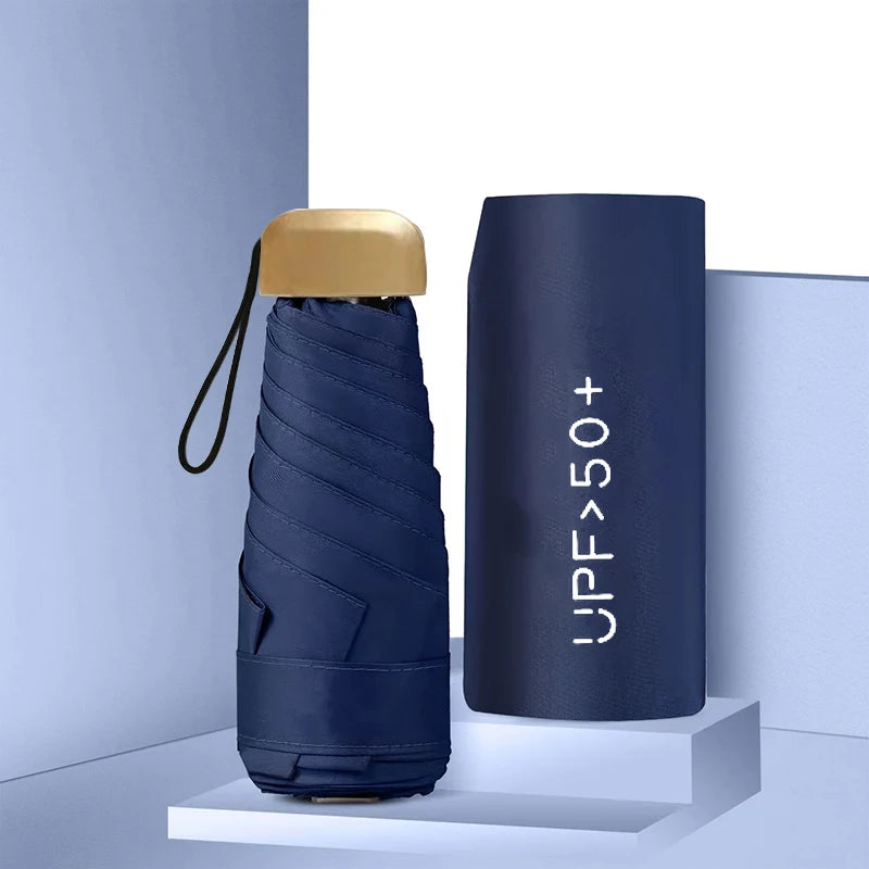 Ultra-Light Mini 5-Fold UV Pocket Sun Umbrella for Women Folding Sun Umbrella Qst Blue