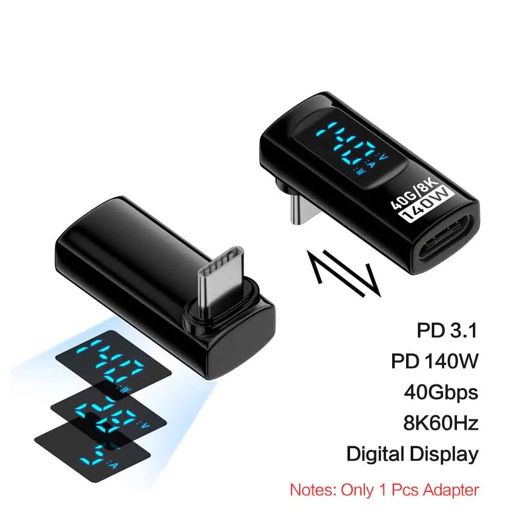 USB4 Type-C Adapter 40Gbps 140W 90° Thunderbolt 3 Connector USB-C Cable Adapter Qme black LW