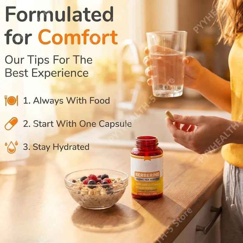 Berberine HCl 1000mg – Glucose & Gut Support | 120 Capsules Dietary Supplement Qst