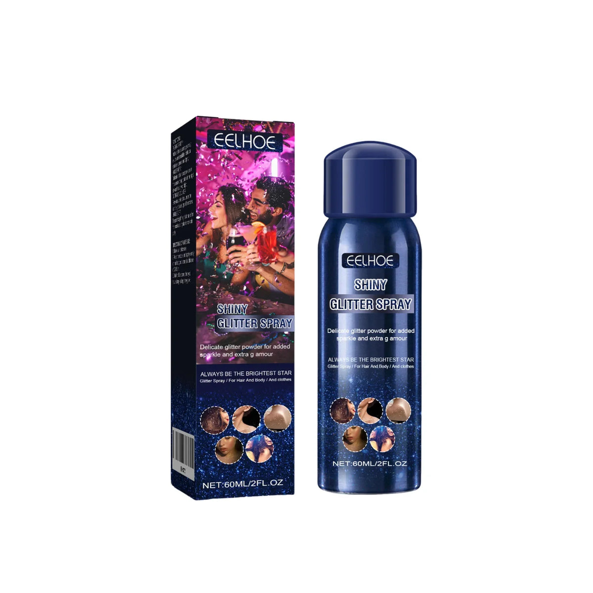 Face & Body Glitter Spray – Quick-Dry Shimmer for Hair & Skin Body Glitter Spray Qme 60ml Boxed