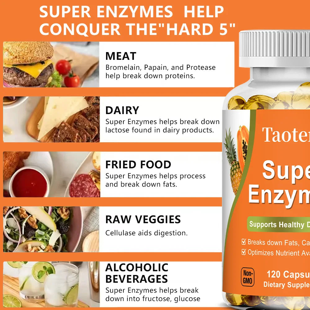 STRESSXCEL Super Enzymes 120 Caps – Bromelain, Ox Bile & Papain Digestive Enzyme Supplement Qst