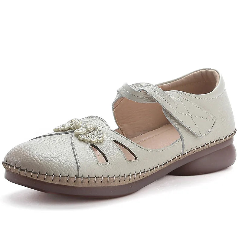 Women's Vintage Roman Flat Sandals – Elegant PU Loafers Flat Sandal Loafers Qst Beige CN 39