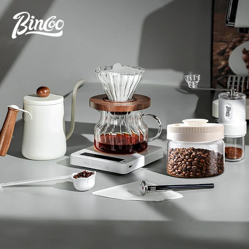 BINCOO Pour Over Coffee Kit – Dripper, Carafe, Kettle & Grinder Pour Over Coffee Set Qst