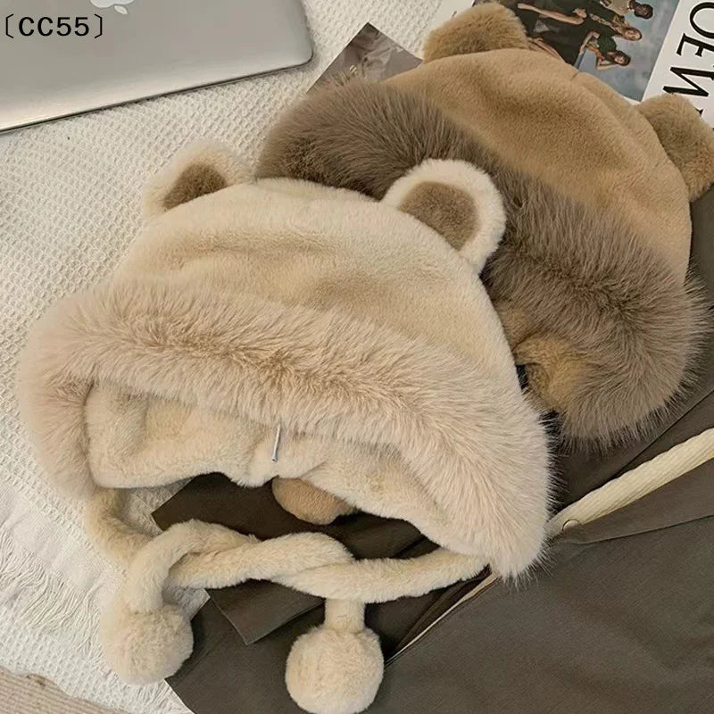 Women's Winter Plush Bear Ear Bucket Hat – Fluffy & Warm Winter Plush Hat Qst