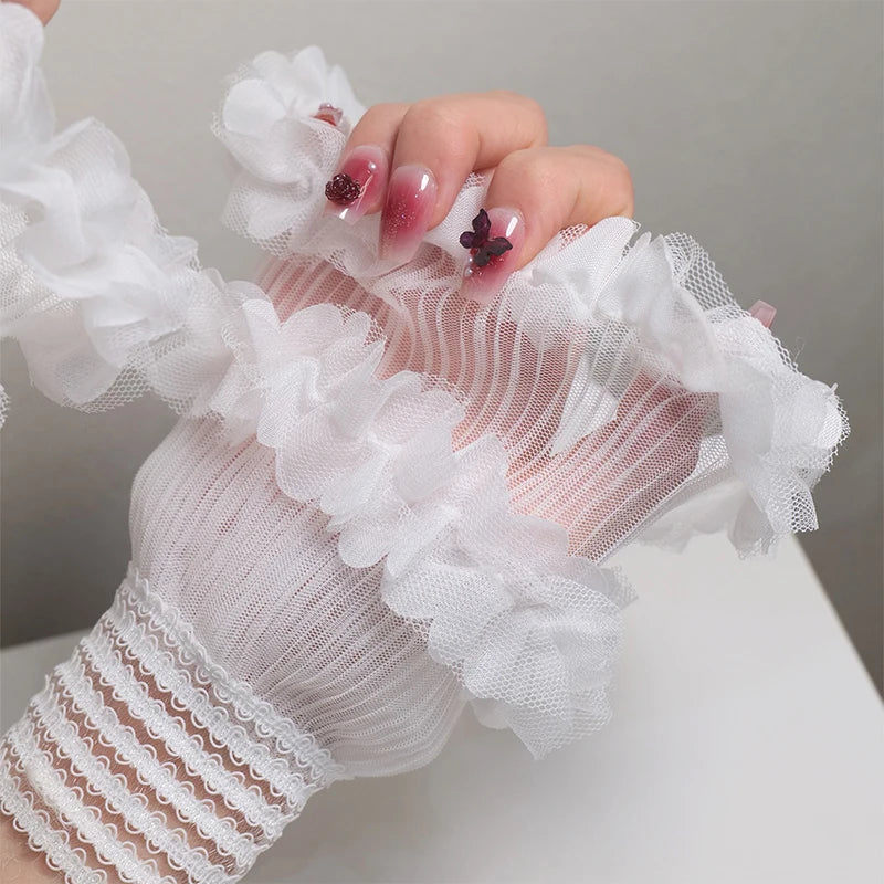 Tulle Fake Sleeves for Nail Art Photography | Pearl Mesh Cuffs Nail Art Fake Sleeves Qst