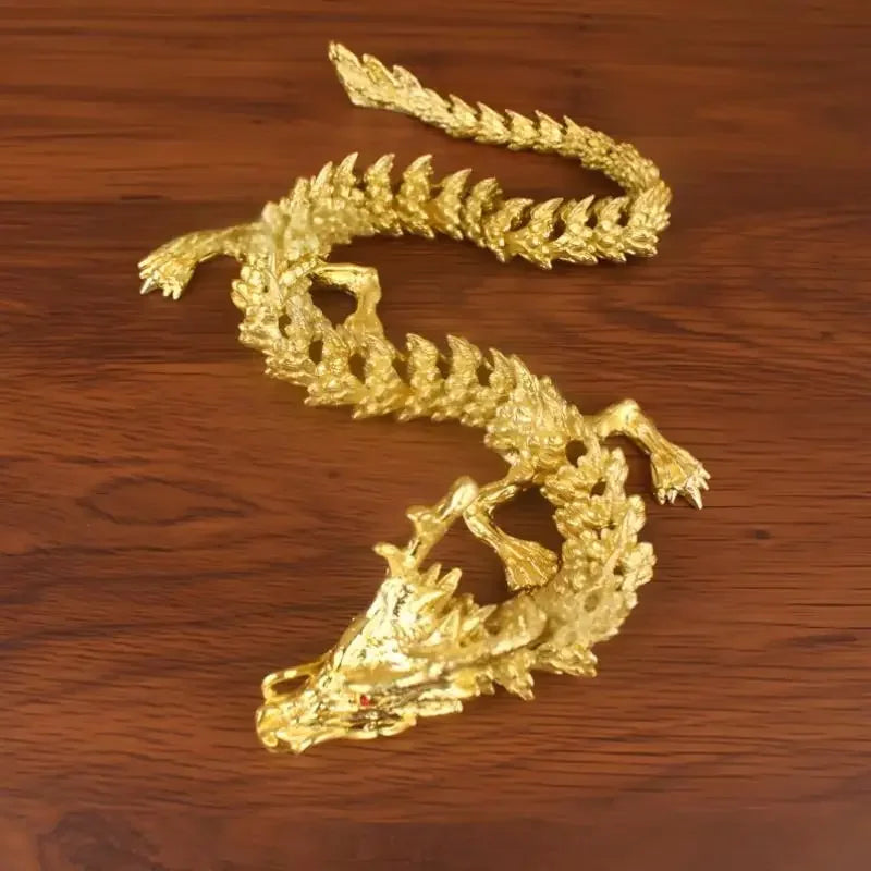 3D Alloy Golden Dragon Statue with Movable Limbs | Desktop Decor Dragon Figurine Qme