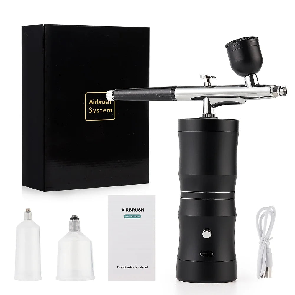 Pink Mini Airbrush Kit 0.3mm – Nail Art, Cake & Craft Spray Gun Airbrush Spray Kit Qst Type 2-Black