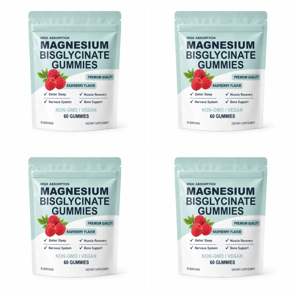 Magnesium Bisglycinate Gummies 400mg Sugar Free Raspberry 60ct Magnesium Supplement Qst 4bags 240capsules