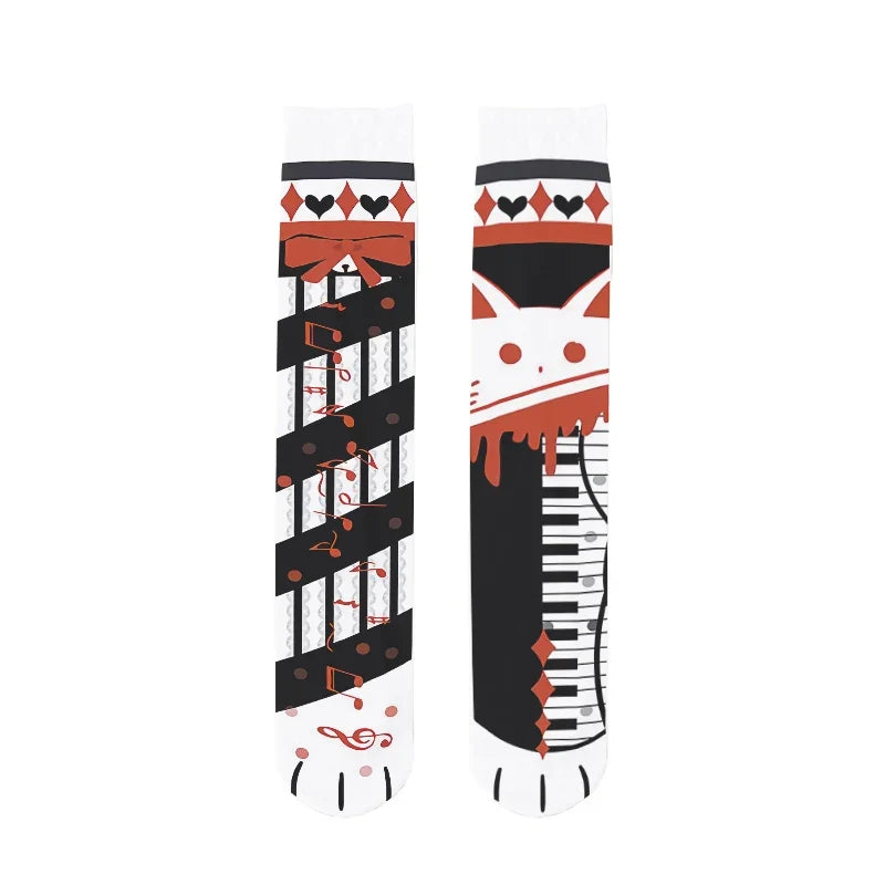 Women's Anime Cartoon Print Mid-Tube Stockings – 6 Colors Printed Calf Stockings Qme style5 One Size