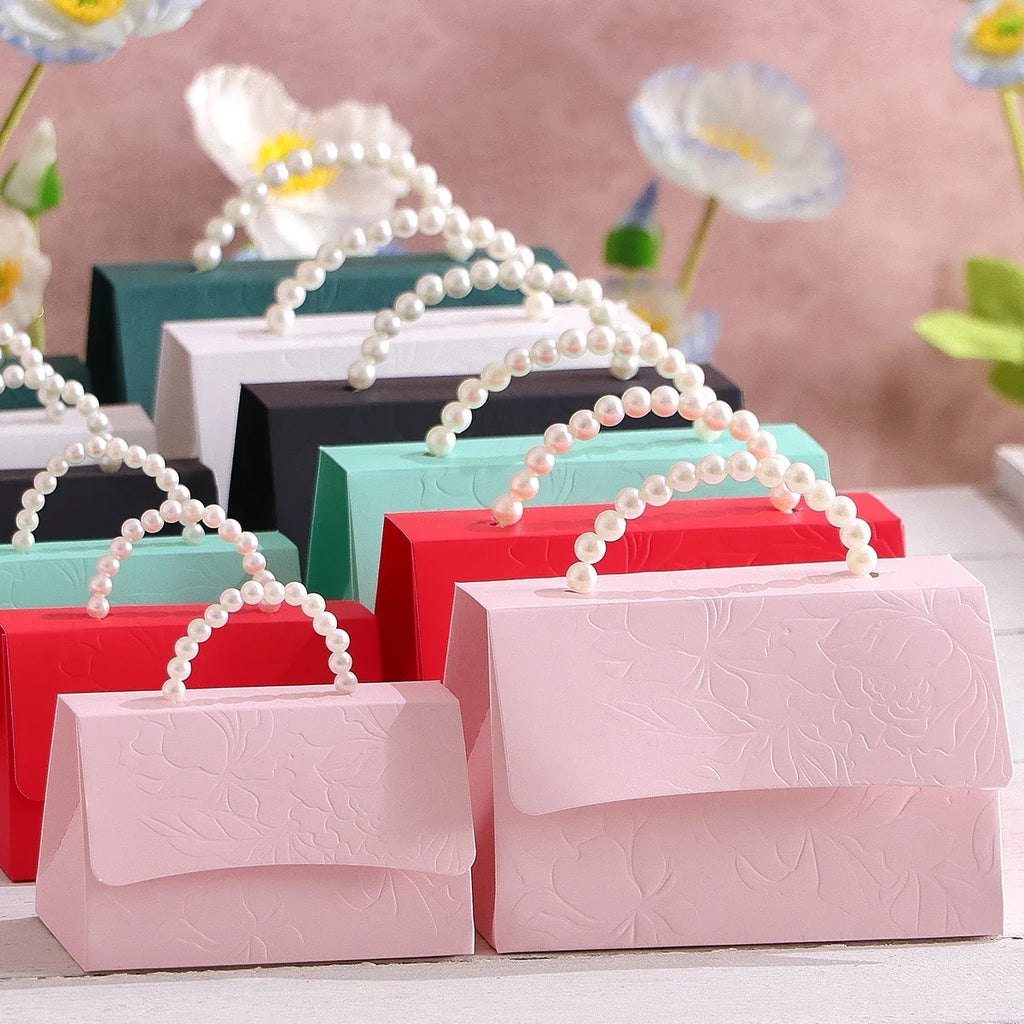 5 Wedding Mini Gift Boxes – Letterpress Floral & Pearl Handles Wedding Gift Boxes Qme