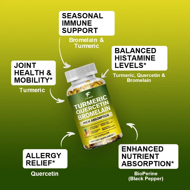 Turmeric Quercetin Bromelain Capsules | Joint & Immunity Support Herbal Supplement Capsules Qst