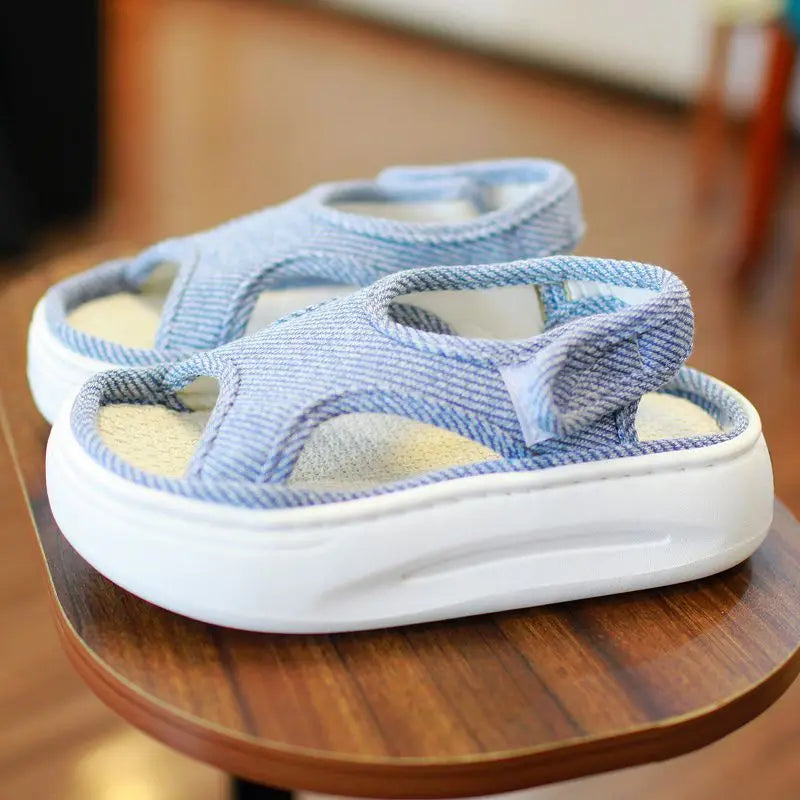 Women's Linen Slingback Sandals – Breathable Non-Slip Summer Women's Sandals Qst Blue 42-43