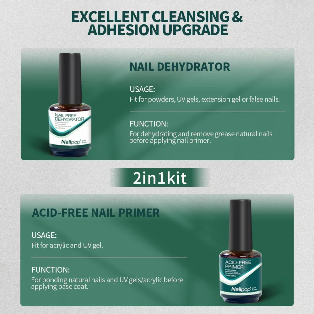 Nailpop Nail Dehydrator & Primer Set – Fast Dry Gel Polish Prep Nail Prep Set Qme