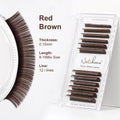 NATUHANA Brown Flat Ellipse Eyelash Extensions | Synthetic Lashes Eyelash Extensions Qme Red Brown L 0.15MM|MIX8-15