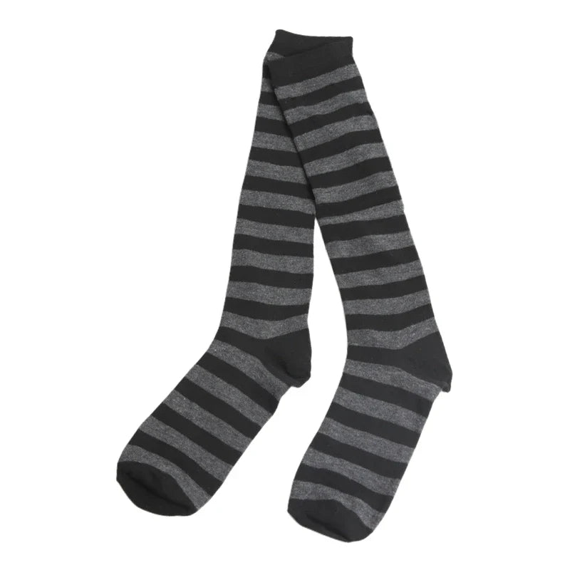 Women's Striped Knee High Socks | Sweet Lolita Harajuku Style Knee High Socks Qme GRAY One Size