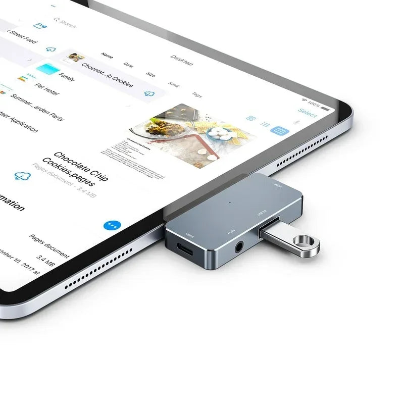 4-in-1 USB-C Hub for iPad Pro 11 & 12.9 – Aux & Data Jack USB-C Hub Adapter Qme