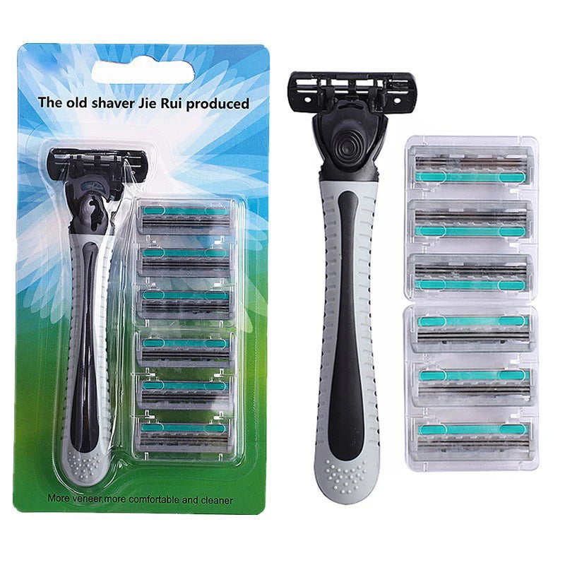 Men's 3-Blade Manual Razor with Lubricating Strip, 19 Heads Manual Razor Qst Green 7 pcs