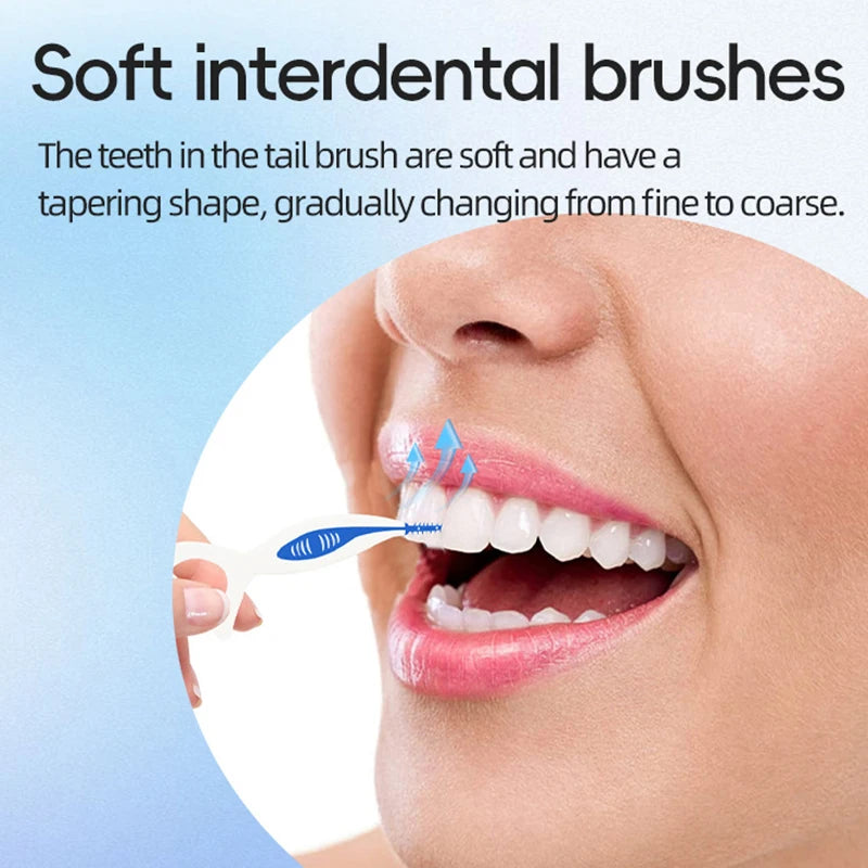 2-in-1 Silicone Interdental Brush & Floss Picks 50 Pcs Dental Floss Picks Qst
