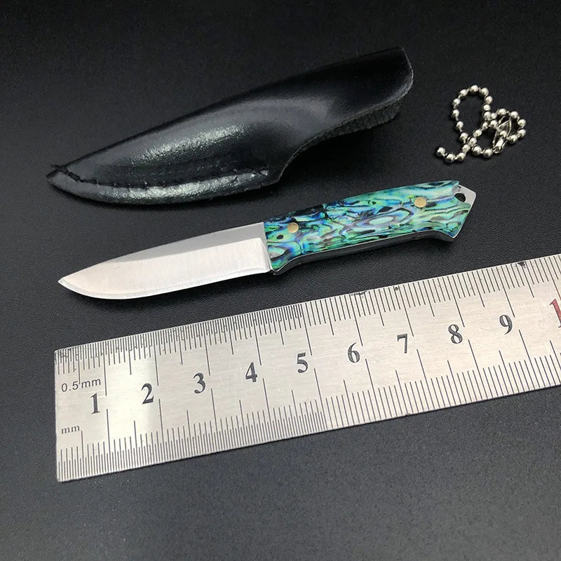 Swayboo Mini Fixed Blade Knife with Leather Case & Keychain Fixed Blade Knife Qst Blue