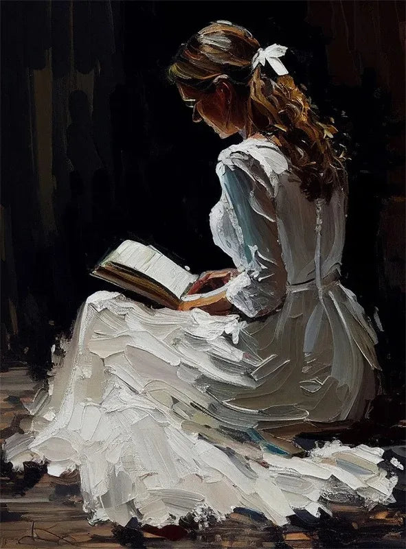 Woman Reading Retro Canvas Print – Lady Portrait Wall Art Décor Canvas Wall Art Qst 8 50x70cm Unframed