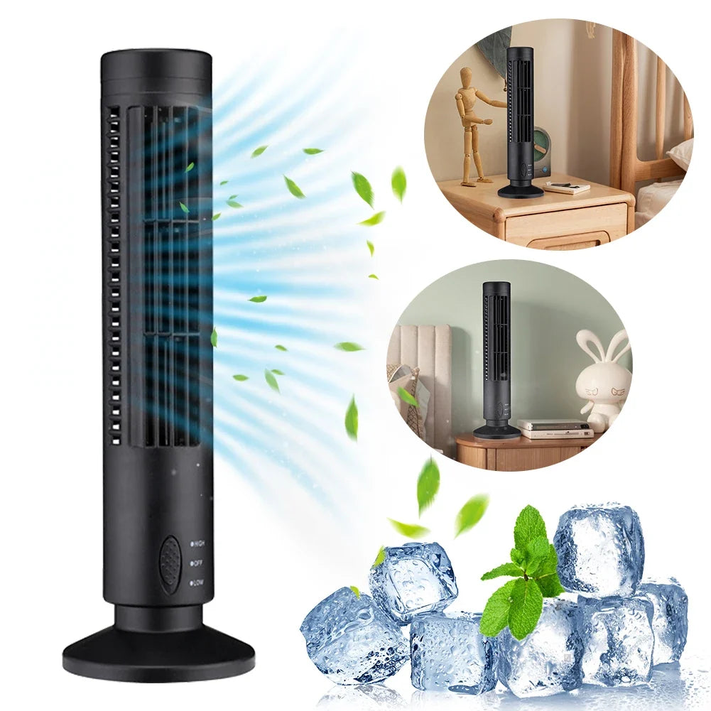 LED Bladeless Tower Fan – 2-Speed USB Portable Desk Fan Bladeless Tower Fan Qme