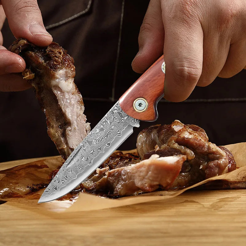 Damascus VG10 Folding Kitchen Knife – Wood Handle | InLeung Folding Kitchen Knife Qst