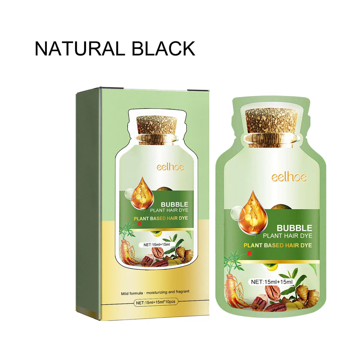 EELHOE Bubble Hair Dye Shampoo – Natural Black & Brown Hair Dye Shampoo Qst 30ml boxed 3