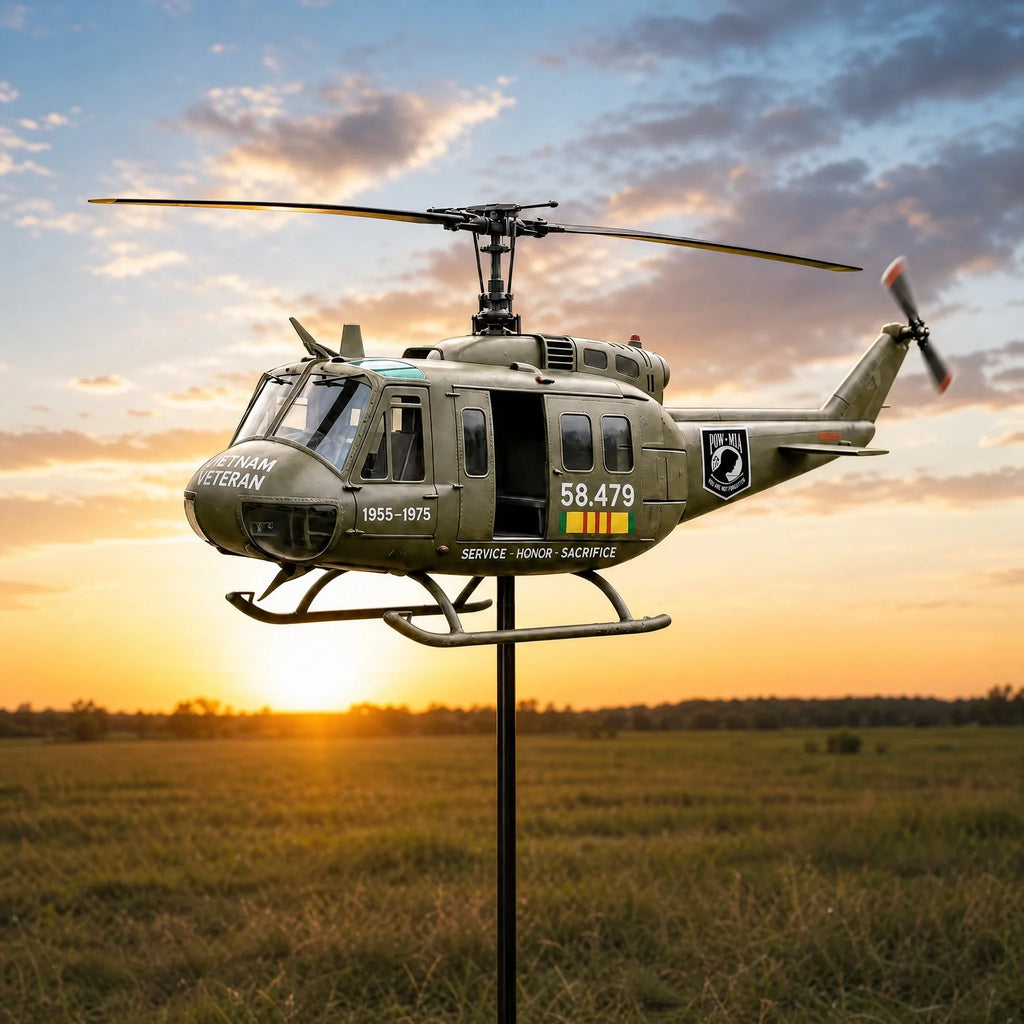Metal Patriotic Helicopter Wind Spinner Garden Windmill Stake Garden Wind Spinner Qme
