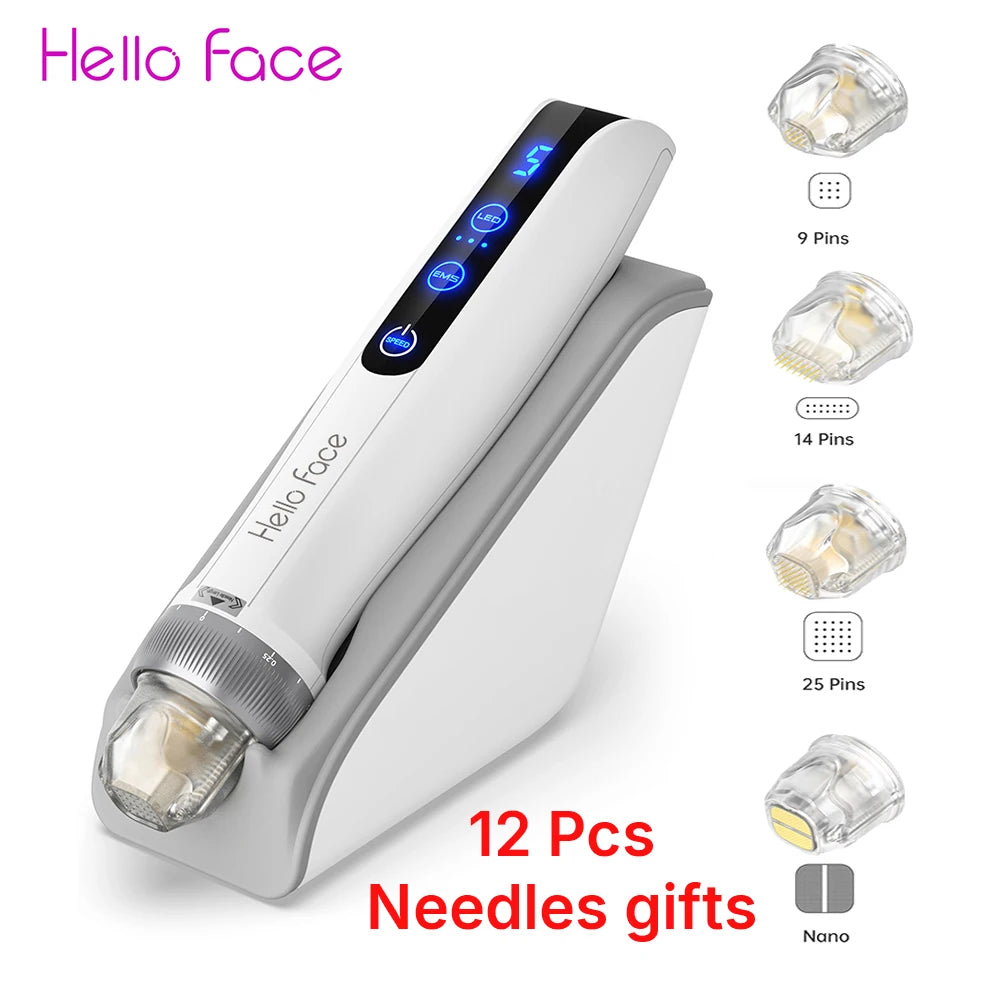 Hello Face Q2 Wireless Microneedling Pen – EMS, LED & 12 Cartridges Microneedling Pen Qst