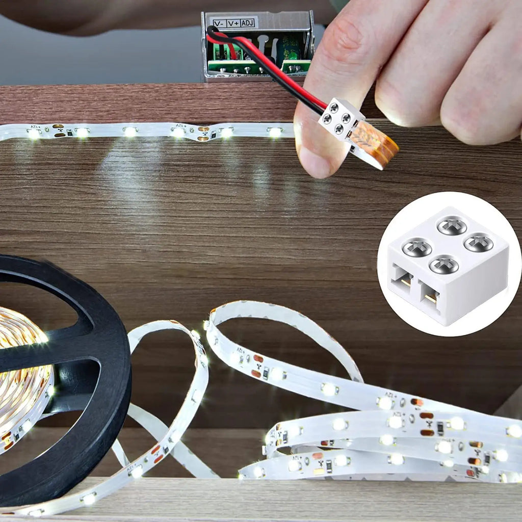2-Pin Solderless LED Strip Connectors | 5V 12V 24V Multi-Wire LED Strip Connector Qme