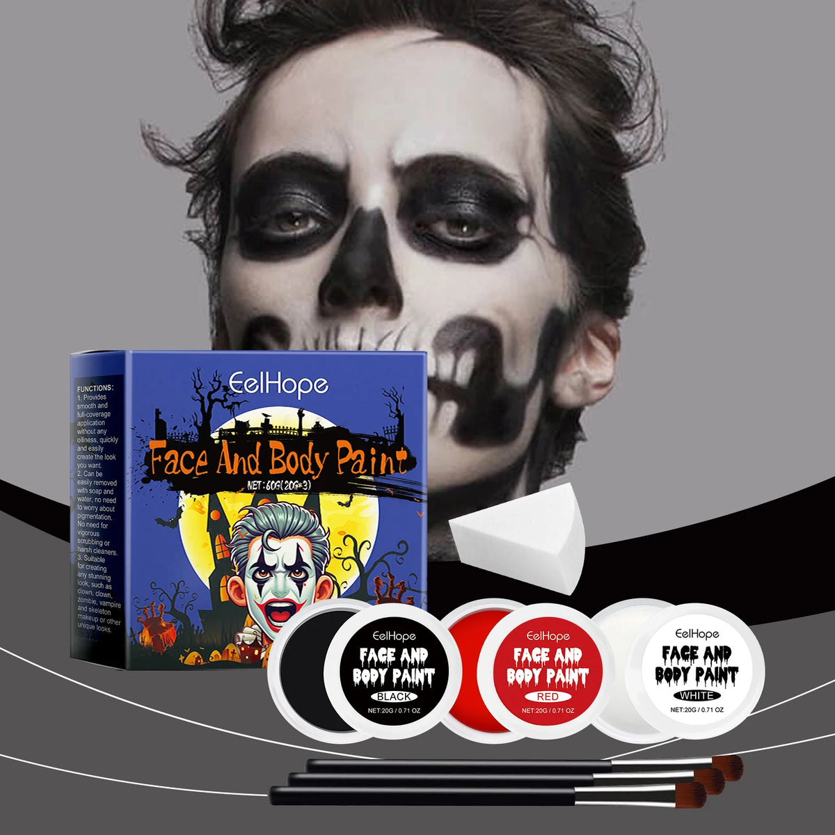 Face & Body Paint Kit – Waterproof Halloween Cosplay Makeup Body Paint Kit Qst