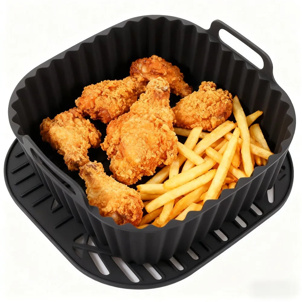 Reusable Silicone Air Fryer Liner Square Non-Stick Mat 4-7QT Silicone Air Fryer Liner Qme