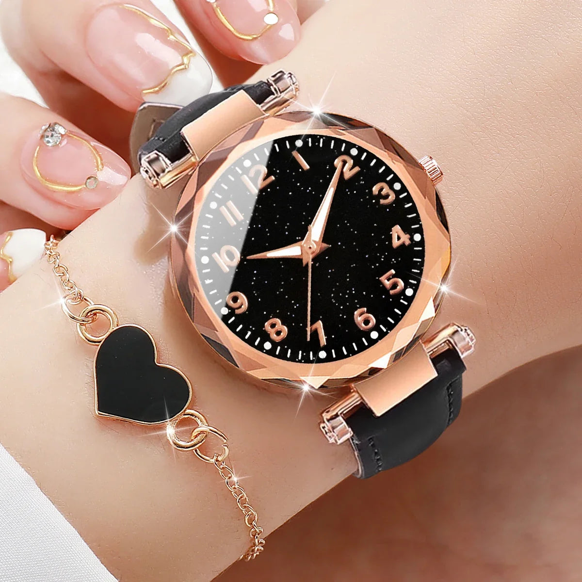 Frosted Digital Women's Watch – Starry Night LED Belt Watch Digital Wristwatch Qme black