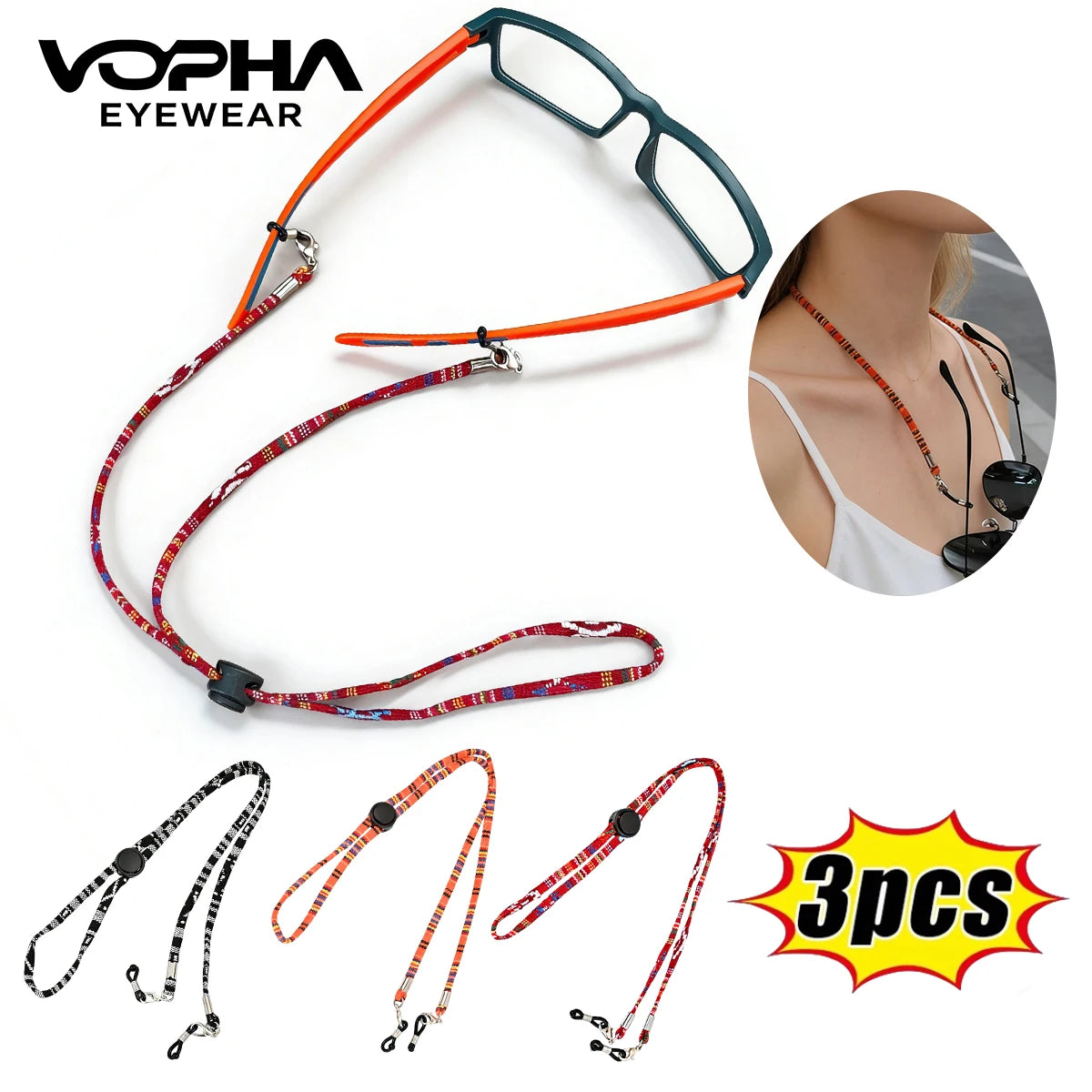 VOPHA Ethnic Floral Eyeglass Chain Lanyard – 10 Colors Eyeglass Chain Lanyard Qst