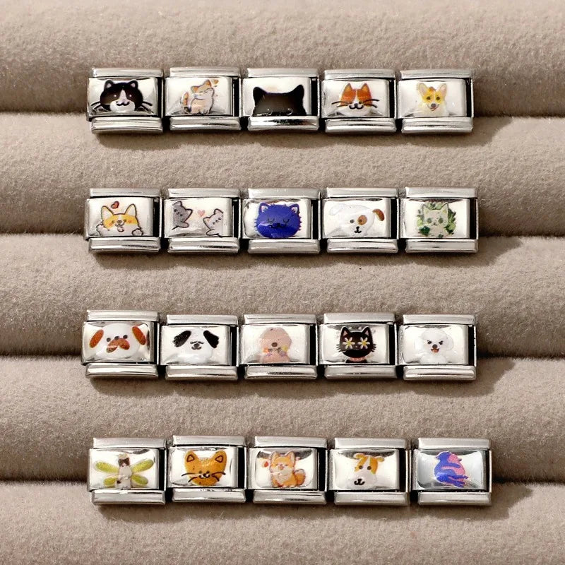 Kawaii Italian Charm Link Bracelet – Dolphin, Crab & Cat Charm Link Bracelet Qme